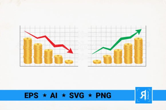 Coins Bar with Arrow Graph Up and Down Graphics