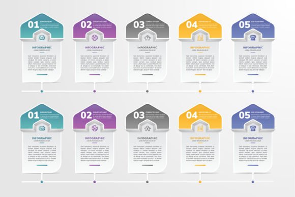Five Step Half Hexagon Infographic for Graphics and Craft Projects