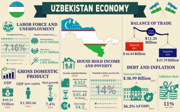 Uzbekistan Economy Infographic Charts - Clean Graphics for Handmade Use